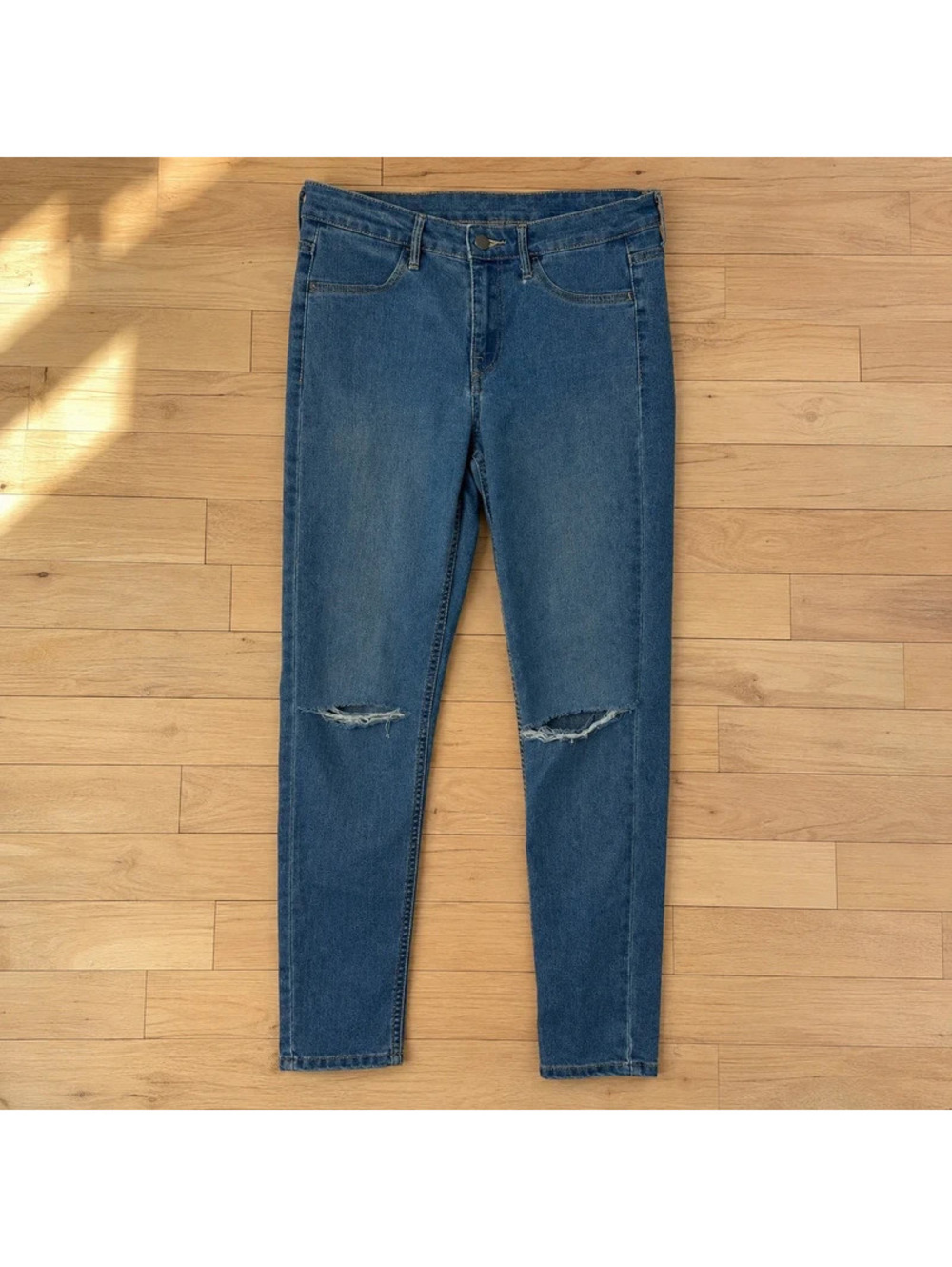 H&M Distressed Skinny Ankle Jeans Blue Stretch Denim Women’s Size 27